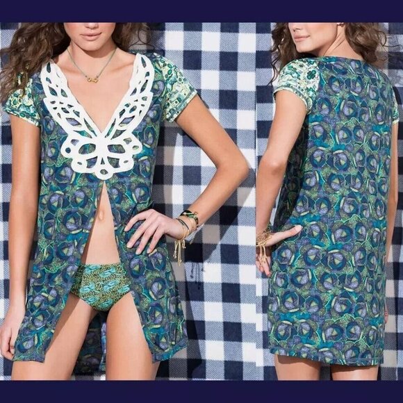 Maaji Flowery Rider Swim Cover Up in Butterfly Floral Green Boho Crochet Medium - Picture 1 of 16